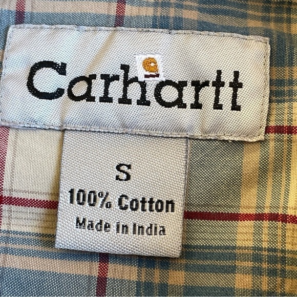 Carhartt shirt Men's S plaid collar Button down pocketed, Logo .100% Cotton - Picture 5 of 11